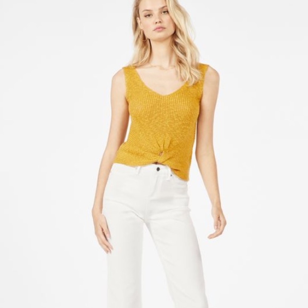 Marled Mustard Sleeveless‎ Knot Front Sweater Top, Size XL, NWT